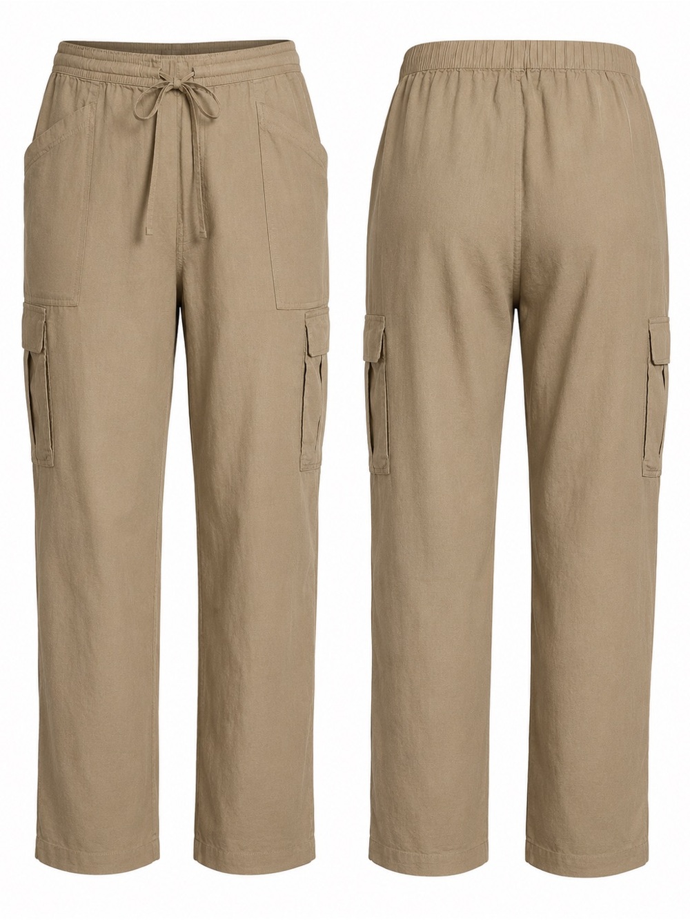 NWT Athleta Paradise Straight Leg Cargo Pant Linen Blend Khaki XL
